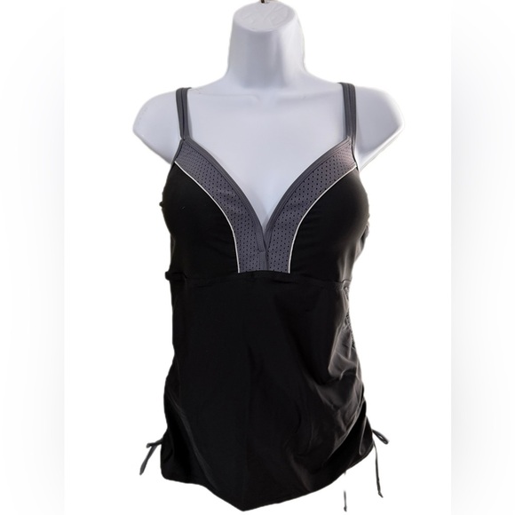 Black and Gray Tank Top Swim Top - Picture 1 of 3